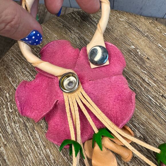 Leather Light Pink Rose Purse Charm Genuine Leather Rose Flower Bag Charm - Picture 7 of 7